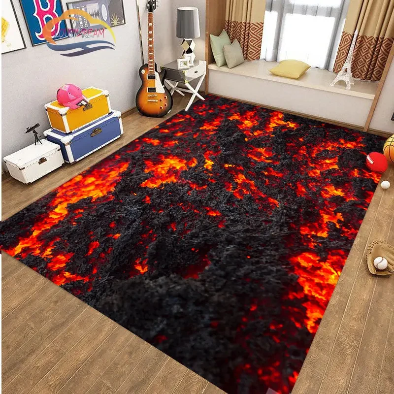 Kids Outdoor Play Area - 3D Volcano Lava Magma Area Rug