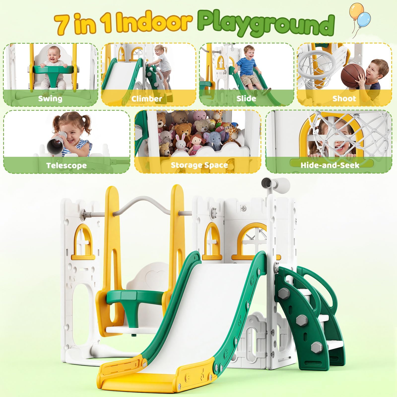 7 in 1 Toddler Slide And Swing - đánh giá và giá Kids Outdoor Playhouse
